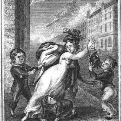 plate of children snatching a regency era ladies purse